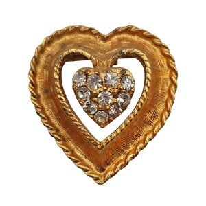 VTG Brooch Gold Tone Rhinestone Cutout Silhouette Heart Romantic Gift Ladies Mom